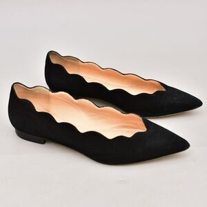 CLUB MONACO BLACK WOMEN'S 8 POINTED TOE SLIP FLAT SIZE 38.5 ITALY SCALLOPED